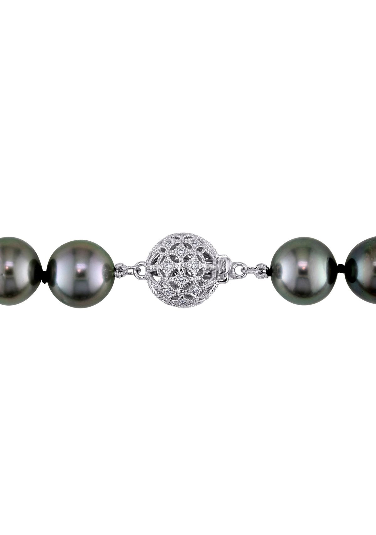 10-13 MM Graduated Tahitian Pearl Strand with 14k White Gold and 1/5 CT TW Diamond Ball Clap