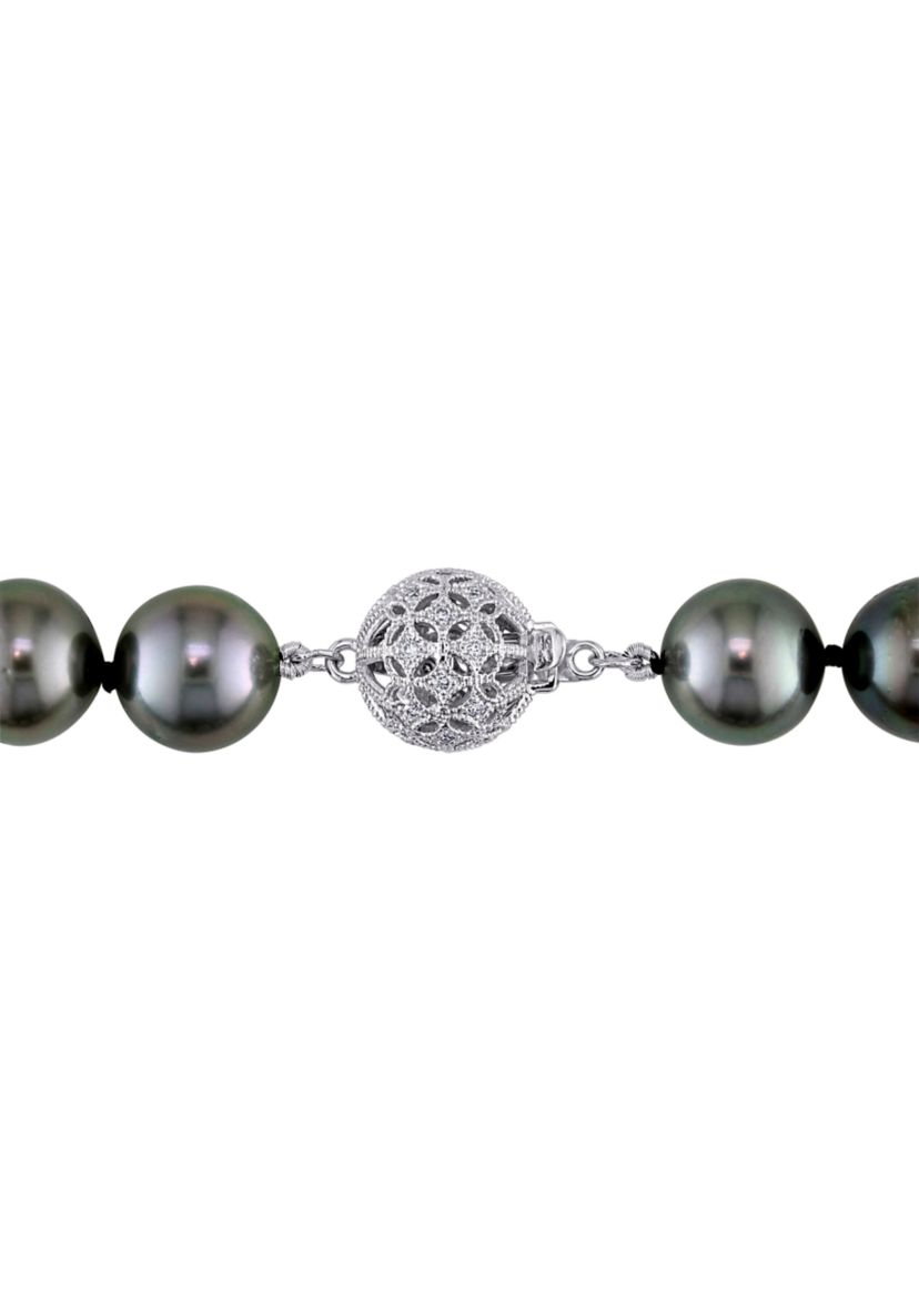10-13 MM Graduated Tahitian Pearl Strand with 14k White Gold and 1/5 CT TW Diamond Ball Clap