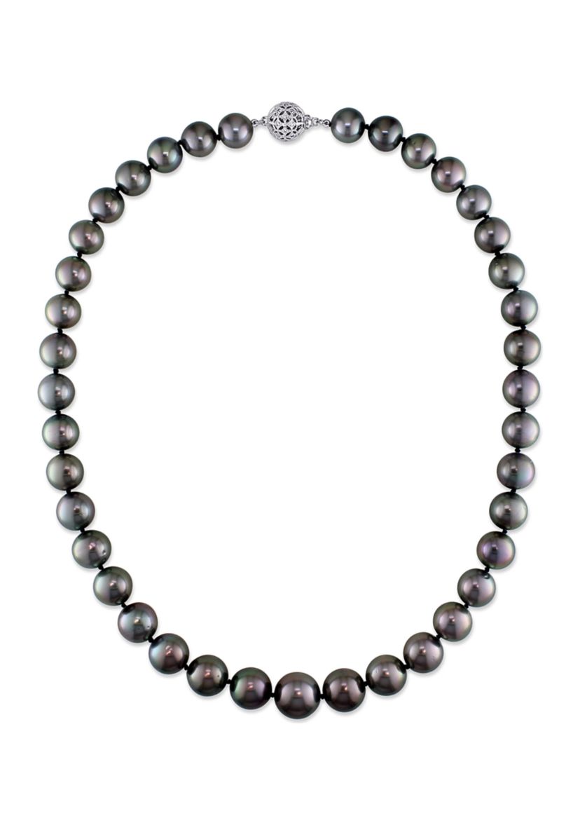 10-13 MM Graduated Tahitian Pearl Strand with 14k White Gold and 1/5 CT TW Diamond Ball Clap
