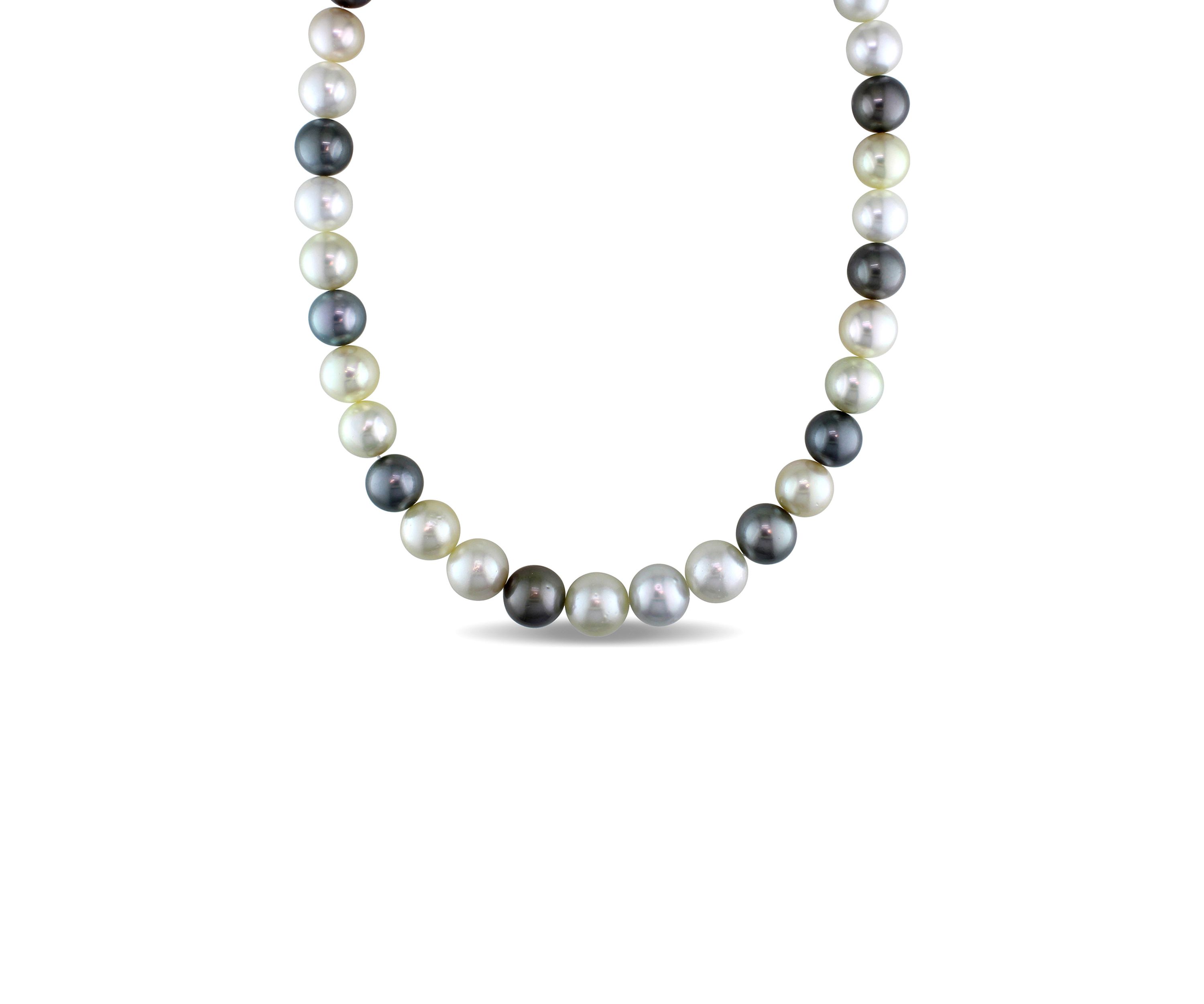 9-11 MM Multi-Colored South Sea and Tahitian Pearl Strand Necklace with 14k Yellow Gold Clasp