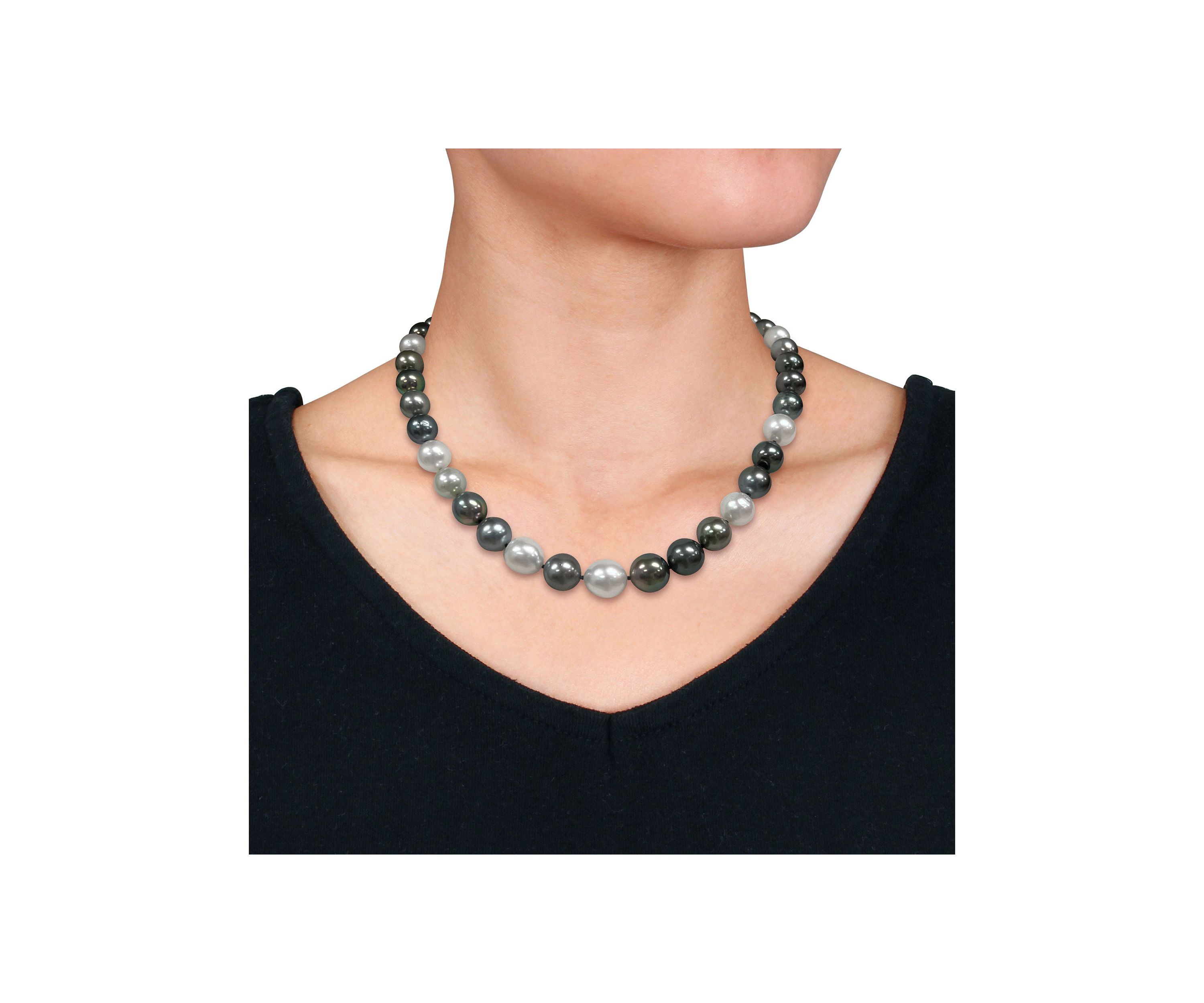 9-11 MM Multi-Colored South Sea and Tahitian Pearl Strand Necklace with 14k Yellow Gold Clasp