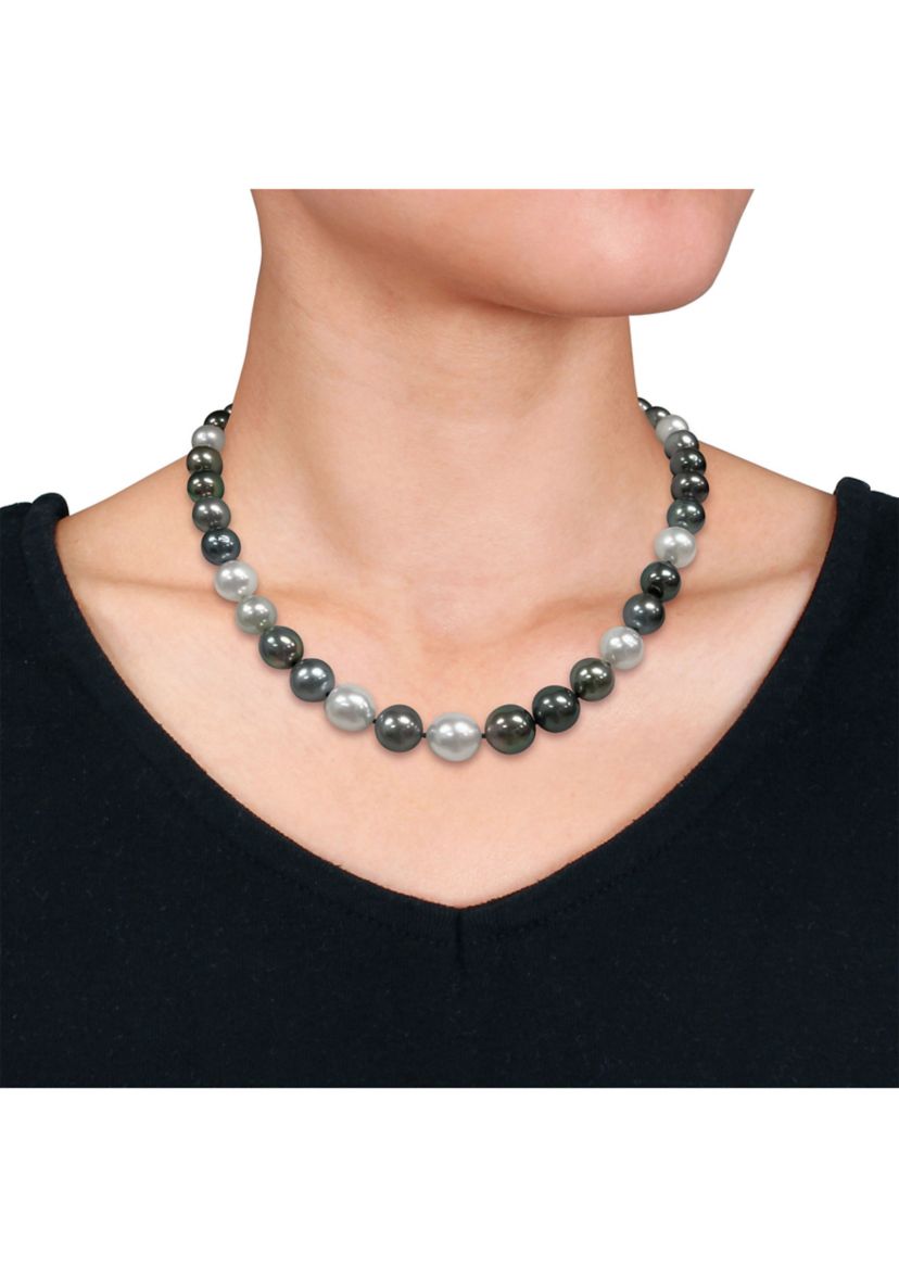 9-11 MM Multi-Colored South Sea and Tahitian Pearl Strand Necklace with 14k Yellow Gold Clasp