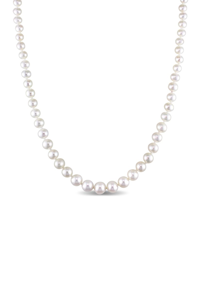 4-8 MM Freshwater Pearl Strand Graduated Necklace with 14k Yellow Gold Clasp