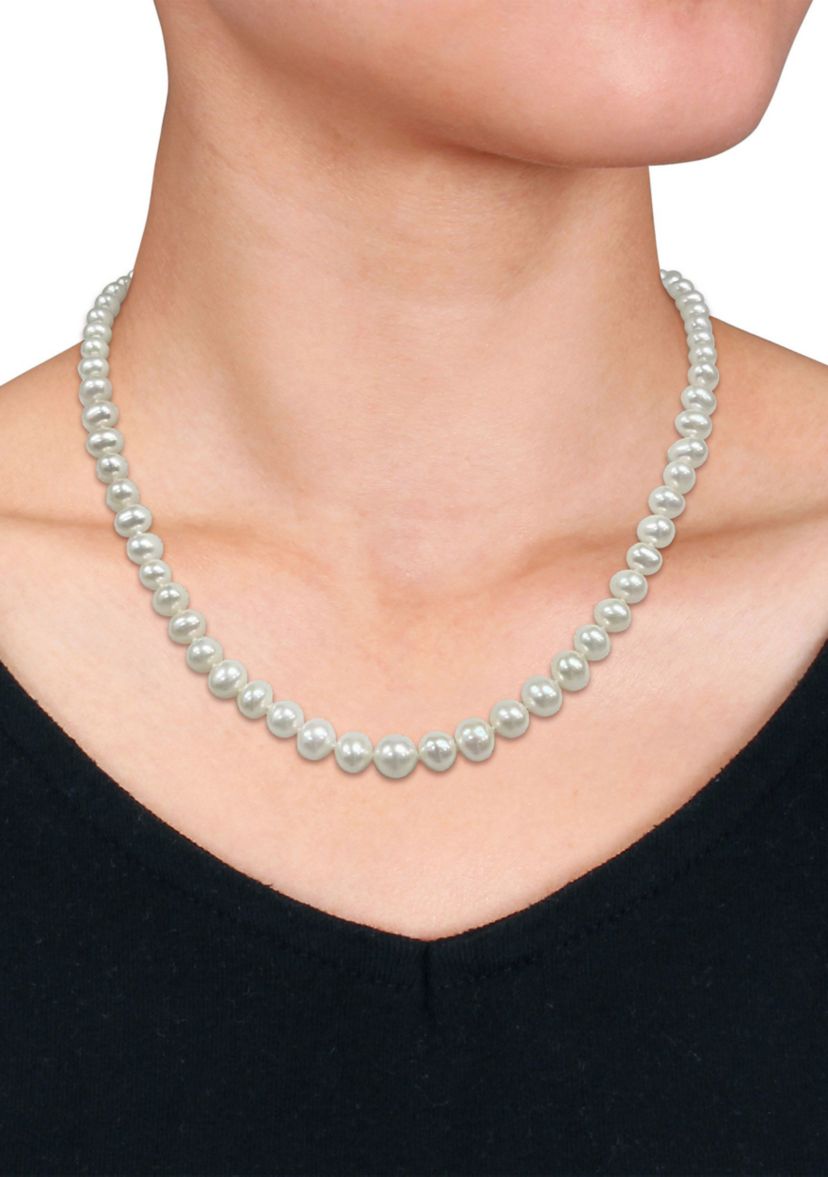 4-8 MM Freshwater Pearl Strand Graduated Necklace with 14k Yellow Gold Clasp