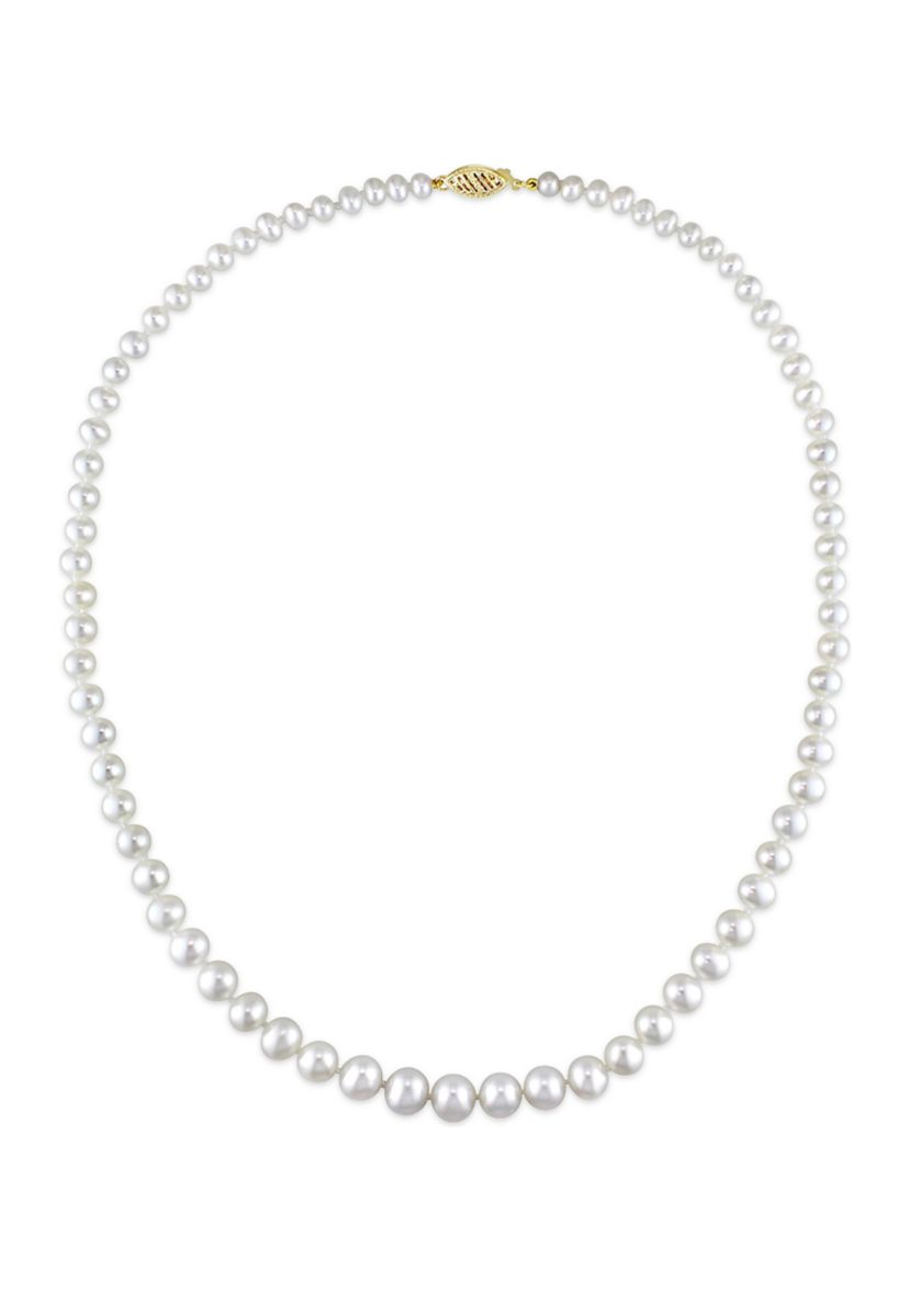 4-8 MM Freshwater Pearl Strand Graduated Necklace with 14k Yellow Gold Clasp