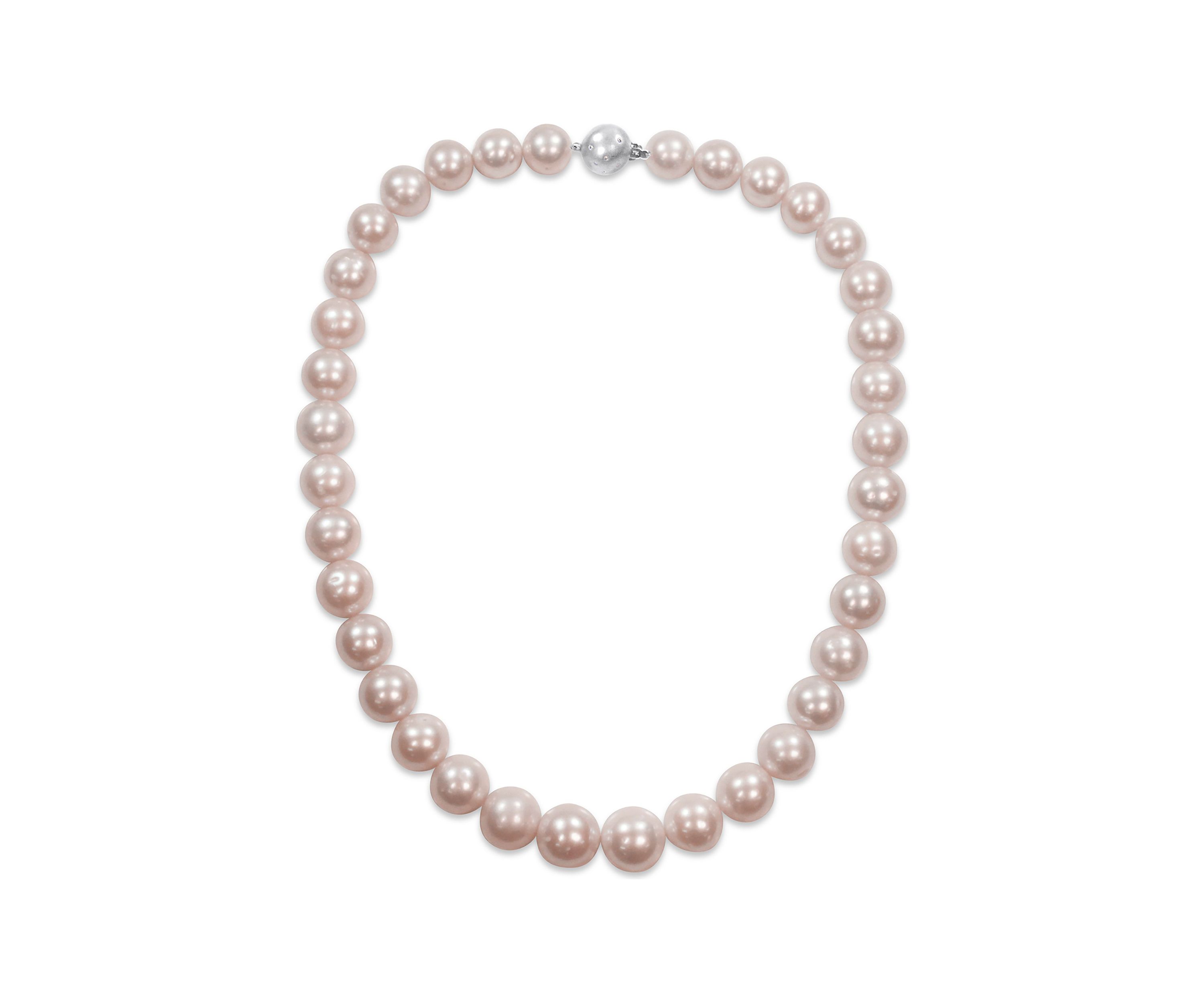 18" 11-11.5MM Pink Freshwater Cultured Pearl Necklace with 14 KW 0.06CT TW Diamond 12 MM Ball Clasp (AB Quality)