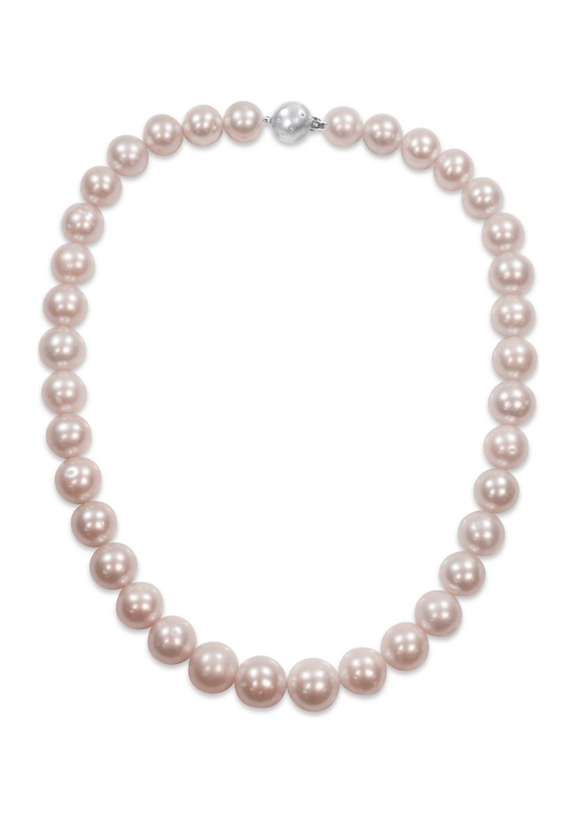 18" 11-11.5MM Pink Freshwater Cultured Pearl Necklace with 14 KW 0.06CT TW Diamond 12 MM Ball Clasp (AB Quality)