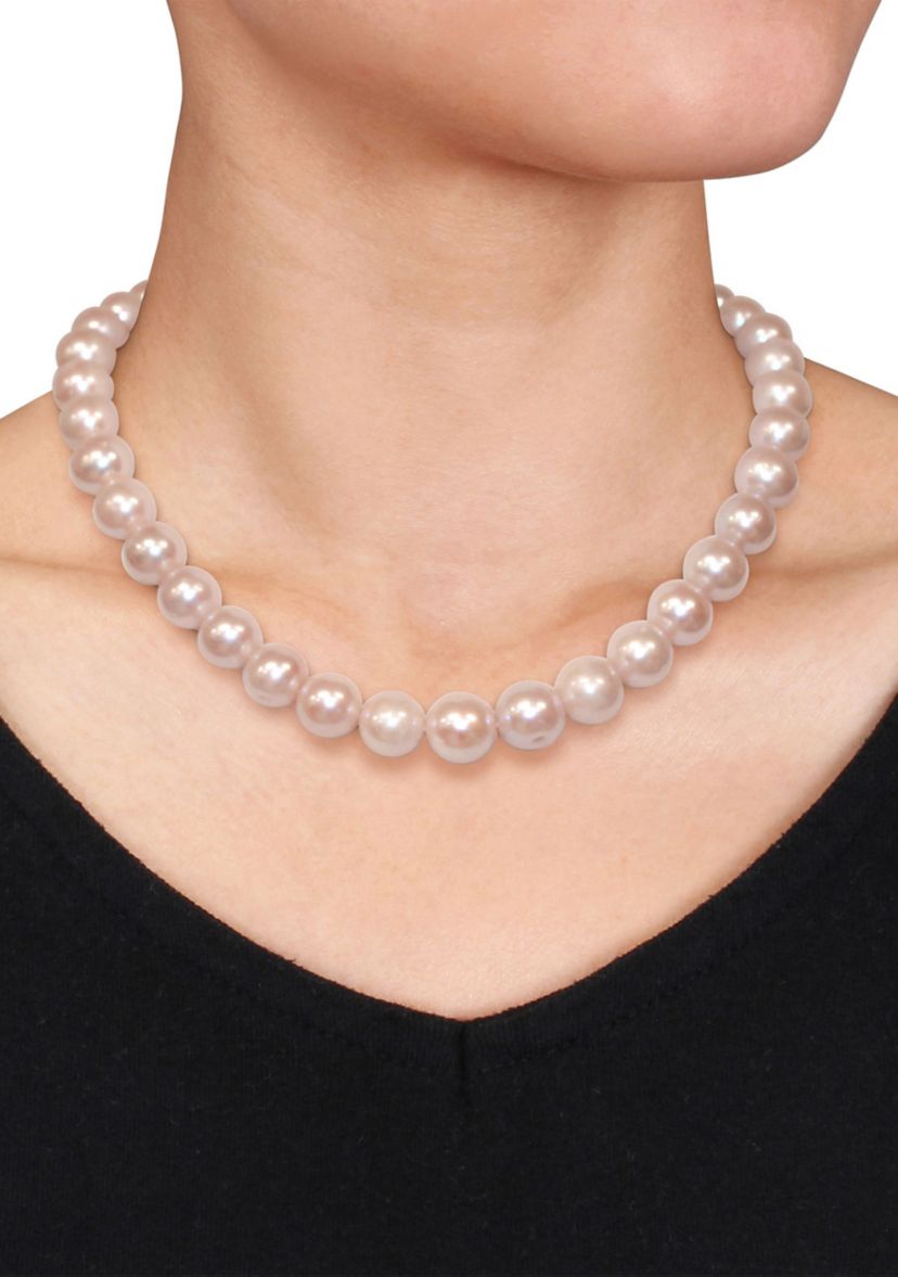 18" 11-11.5MM Pink Freshwater Cultured Pearl Necklace with 14 KW 0.06CT TW Diamond 12 MM Ball Clasp (AB Quality)