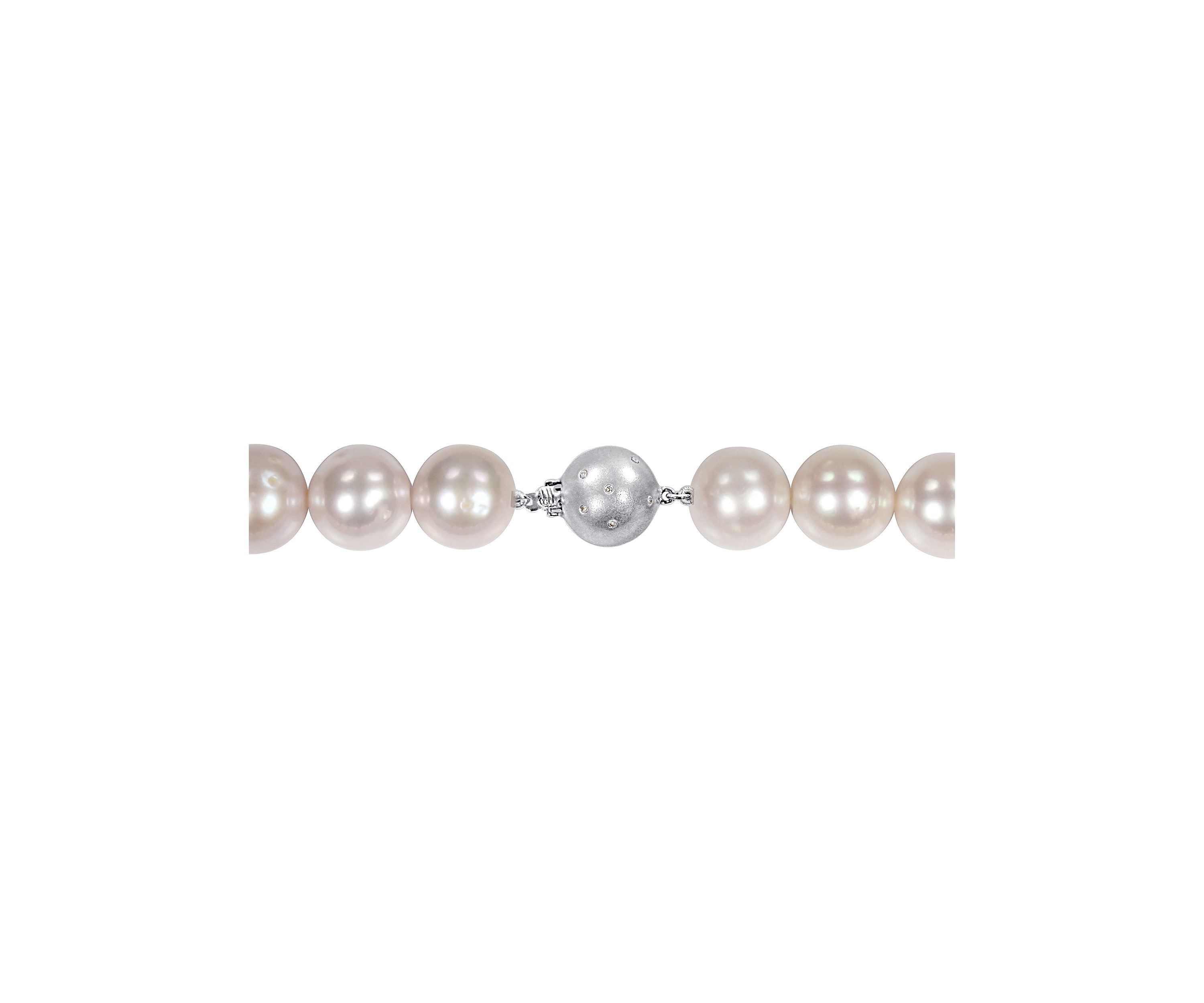 18" 11-11.5MM Pink Freshwater Cultured Pearl Necklace with 14 KW 0.06CT TW Diamond 12 MM Ball Clasp (AB Quality)