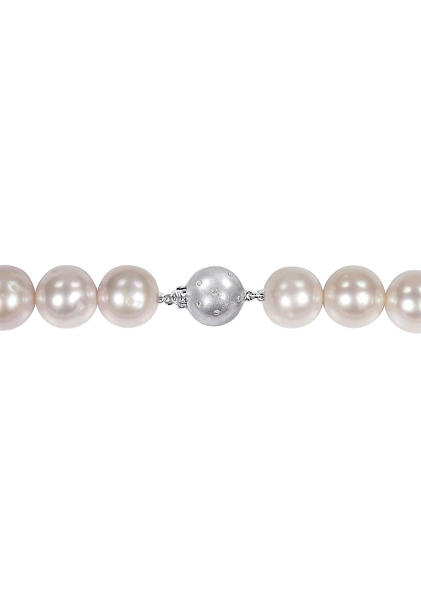 18" 11-11.5MM Pink Freshwater Cultured Pearl Necklace with 14 KW 0.06CT TW Diamond 12 MM Ball Clasp (AB Quality)