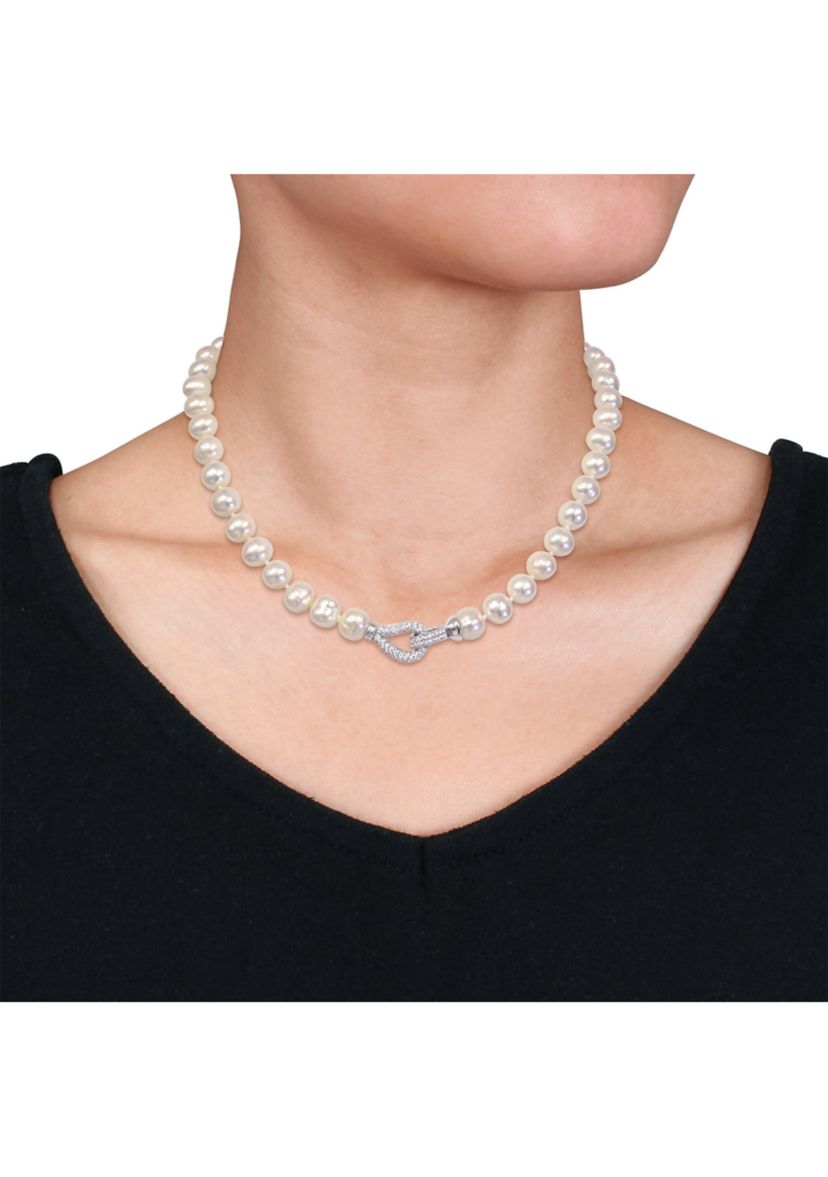 9-10 MM Freshwater Pearl Necklace in Sterling Silver