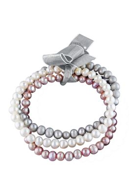 Belk & Co 5-5.5MM White, Pink and Grey Freshwater Cultured Pearl Bracelet Set of 3 with Ribbon