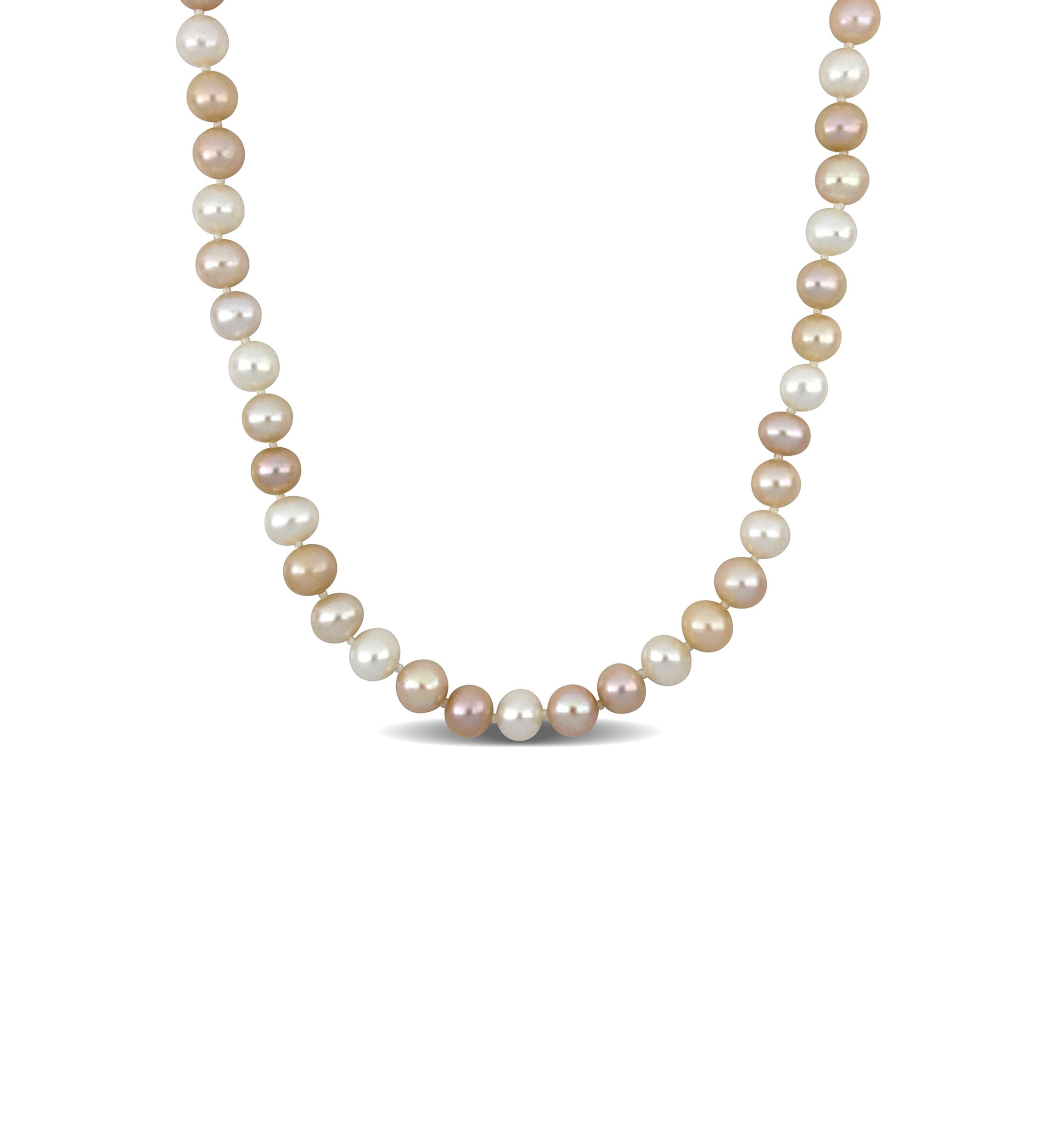 8-8.5MM Multi-Colored Cultured Freshwater Pearl Graduated Necklace in Sterling Silver, 18 in