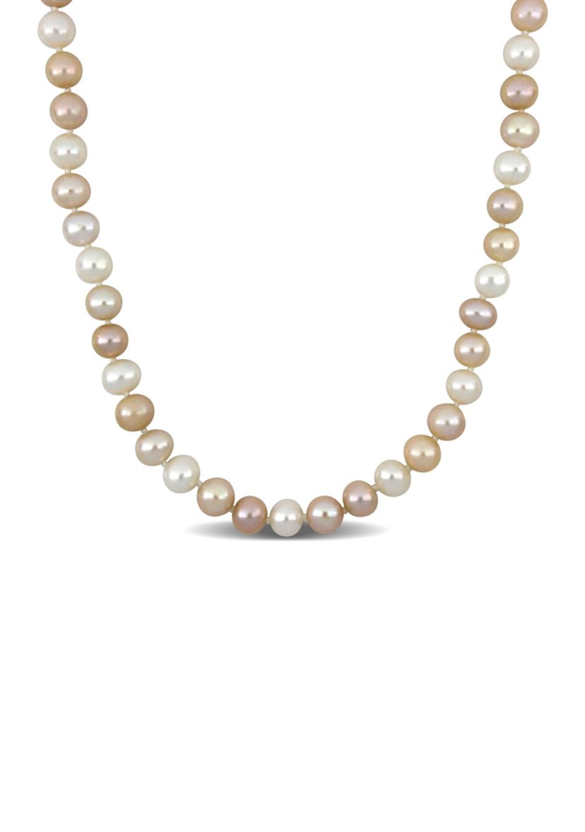 8-8.5MM Multi-Colored Cultured Freshwater Pearl Graduated Necklace in Sterling Silver, 18 in