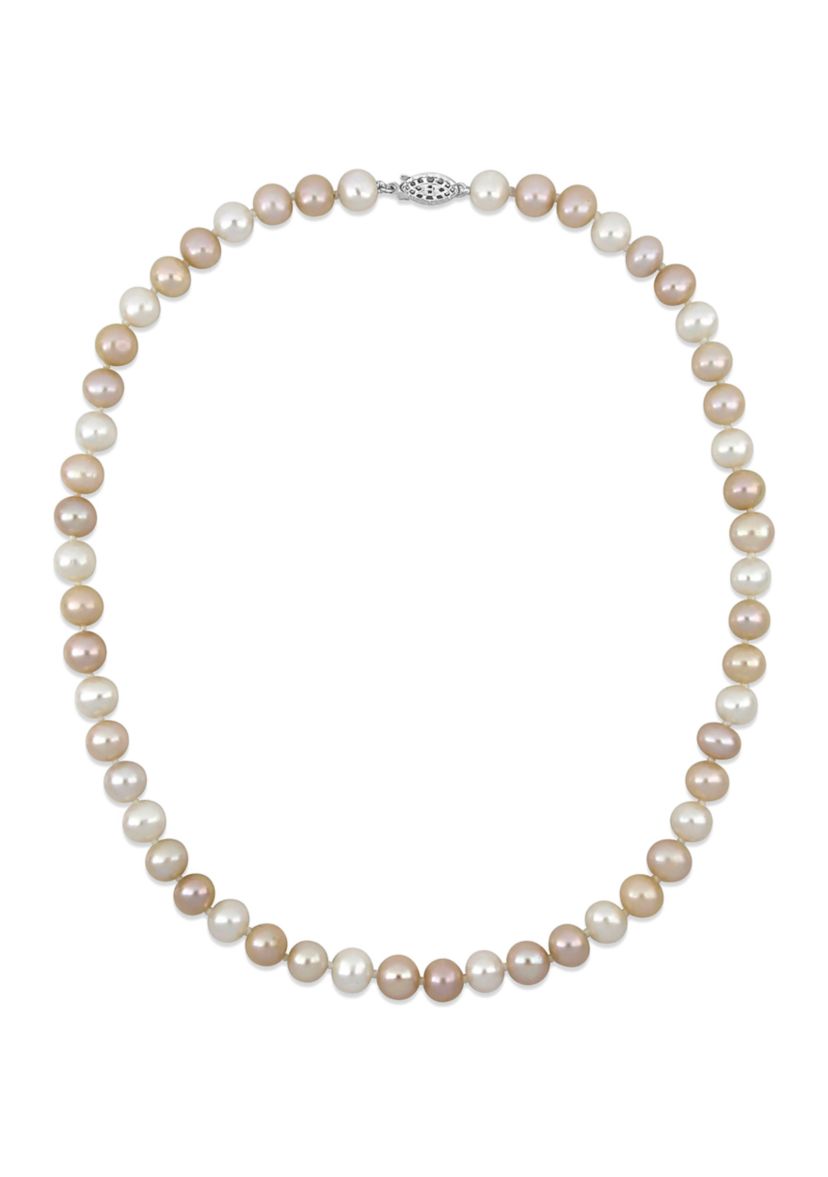 8-8.5MM Multi-Colored Cultured Freshwater Pearl Graduated Necklace in Sterling Silver, 18 in