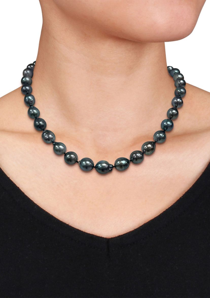 8-10MM Black Tahitian Cultured Pearl Necklace in Sterling Silver