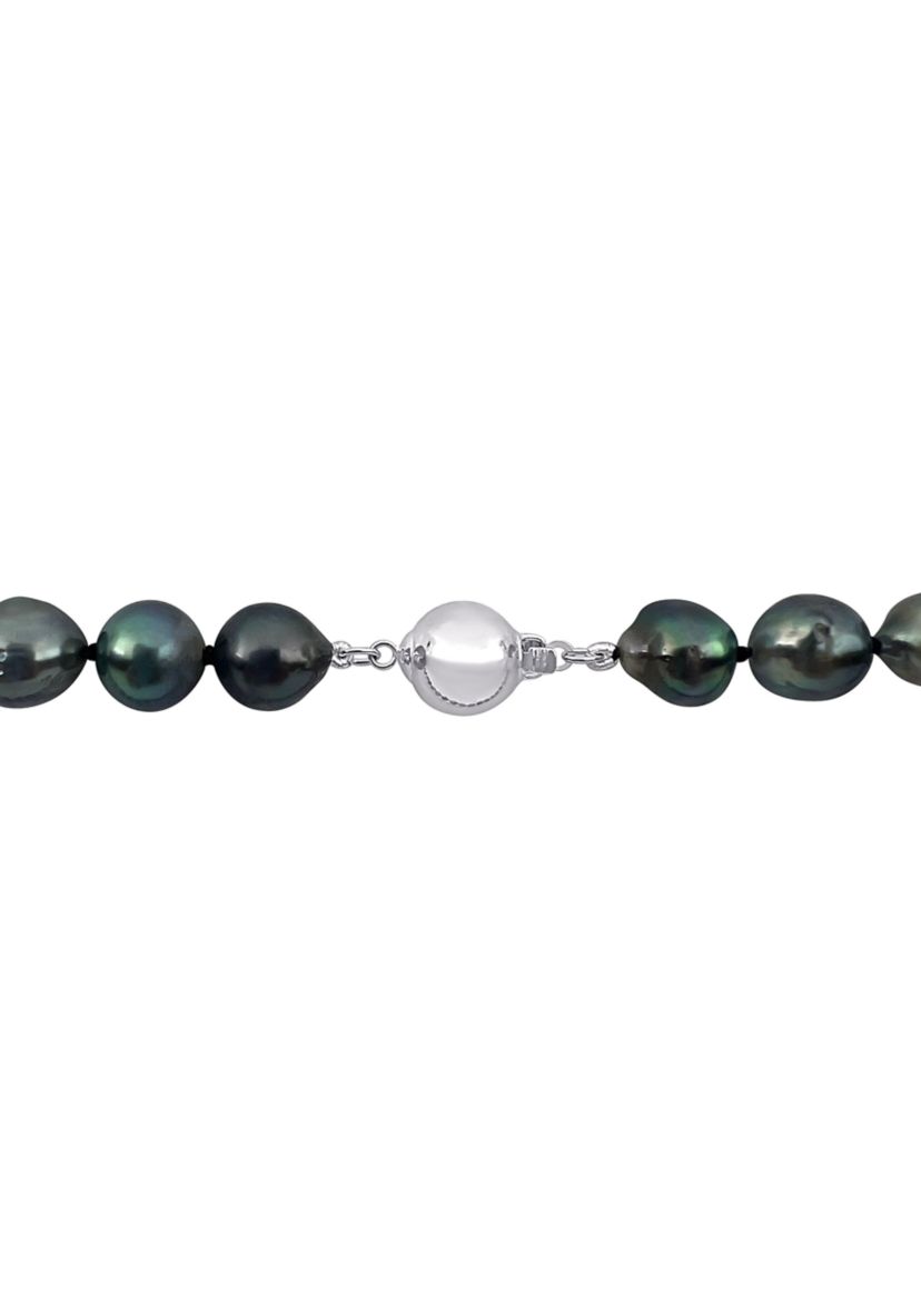 8-10MM Black Tahitian Cultured Pearl Necklace in Sterling Silver