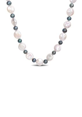 Belk & Co 13-13.5MM White and 7-7.5MM Black Freshwater Cultured Pearl Necklace with Sterling Silver Ball Clasp