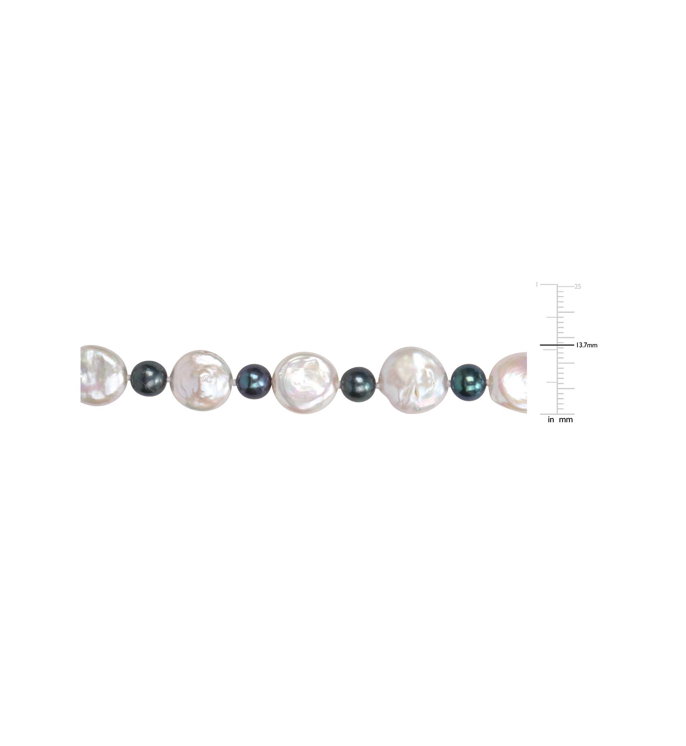 13-13.5MM White and 7-7.5MM Black Freshwater Cultured Pearl Necklace with Sterling Silver Ball Clasp