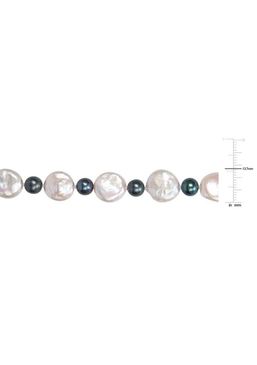 13-13.5MM White and 7-7.5MM Black Freshwater Cultured Pearl Necklace with Sterling Silver Ball Clasp
