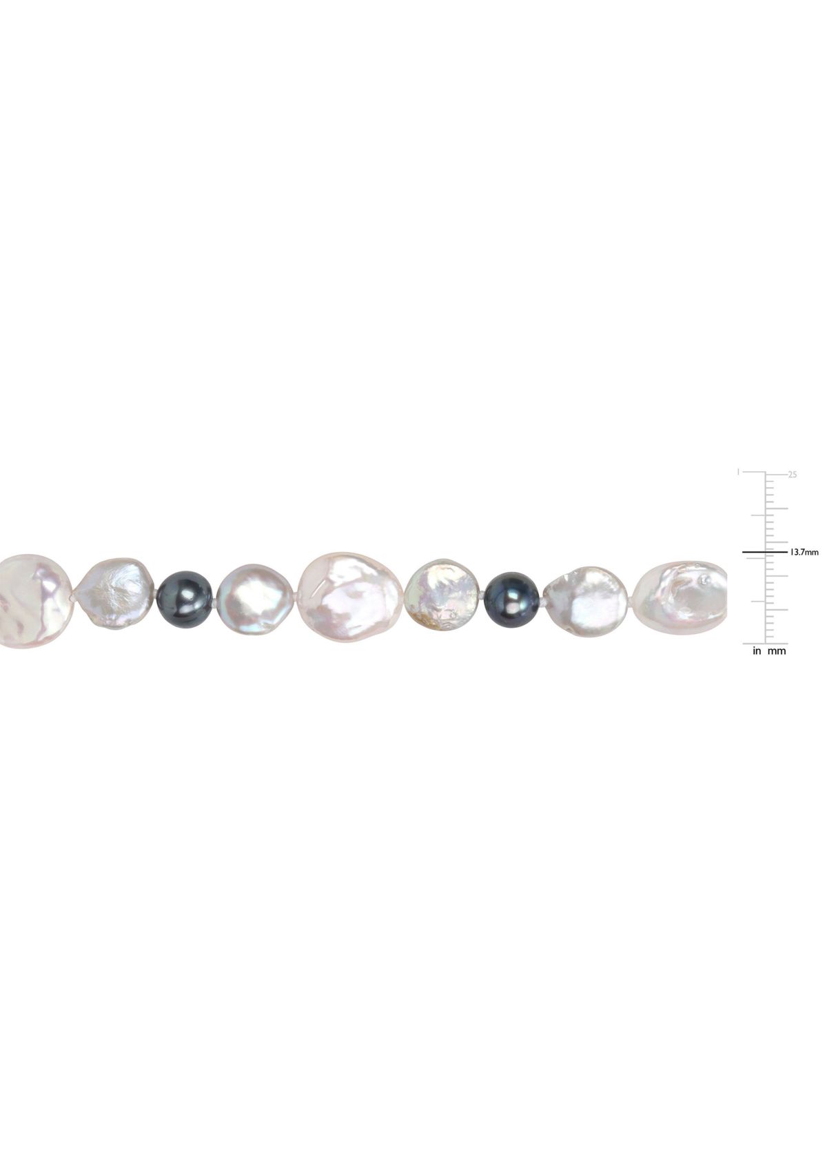 10-14MM White & Grey Freshwater Cultured Coin and 7-7.5MM Black Freshwater Cultured Pearl Necklace in Sterling Silver, 18 in