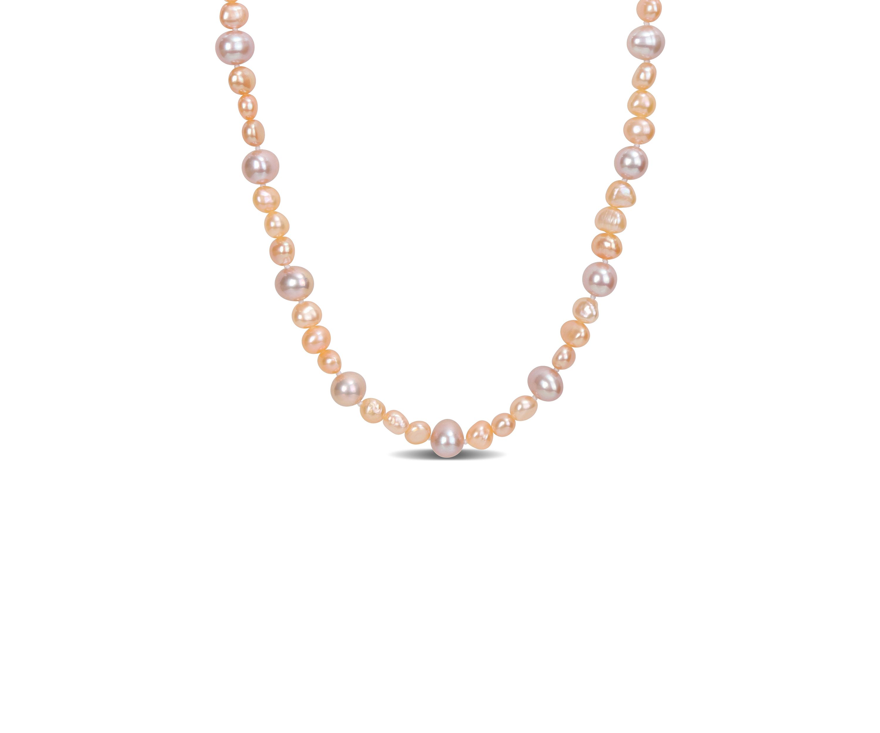 7.5-8MM Purple Freshwater Cultured Pearl and 5-5.5MM Pink Freshwater Cultured Pearl Necklace in Sterling Silver, 18 in