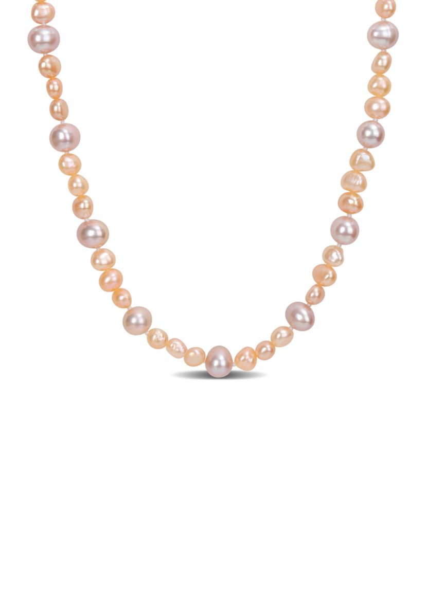 7.5-8MM Purple Freshwater Cultured Pearl and 5-5.5MM Pink Freshwater Cultured Pearl Necklace in Sterling Silver, 18 in