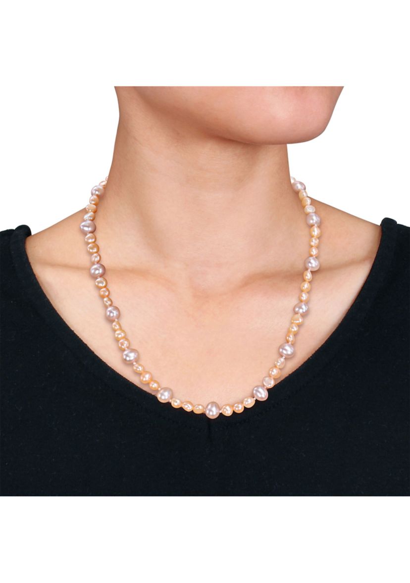 7.5-8MM Purple Freshwater Cultured Pearl and 5-5.5MM Pink Freshwater Cultured Pearl Necklace in Sterling Silver, 18 in