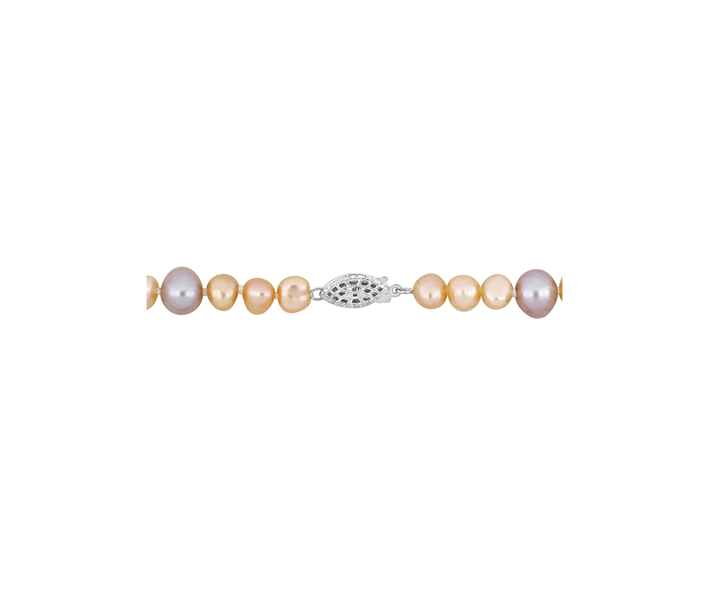 7.5-8MM Purple Freshwater Cultured Pearl and 5-5.5MM Pink Freshwater Cultured Pearl Necklace in Sterling Silver, 18 in