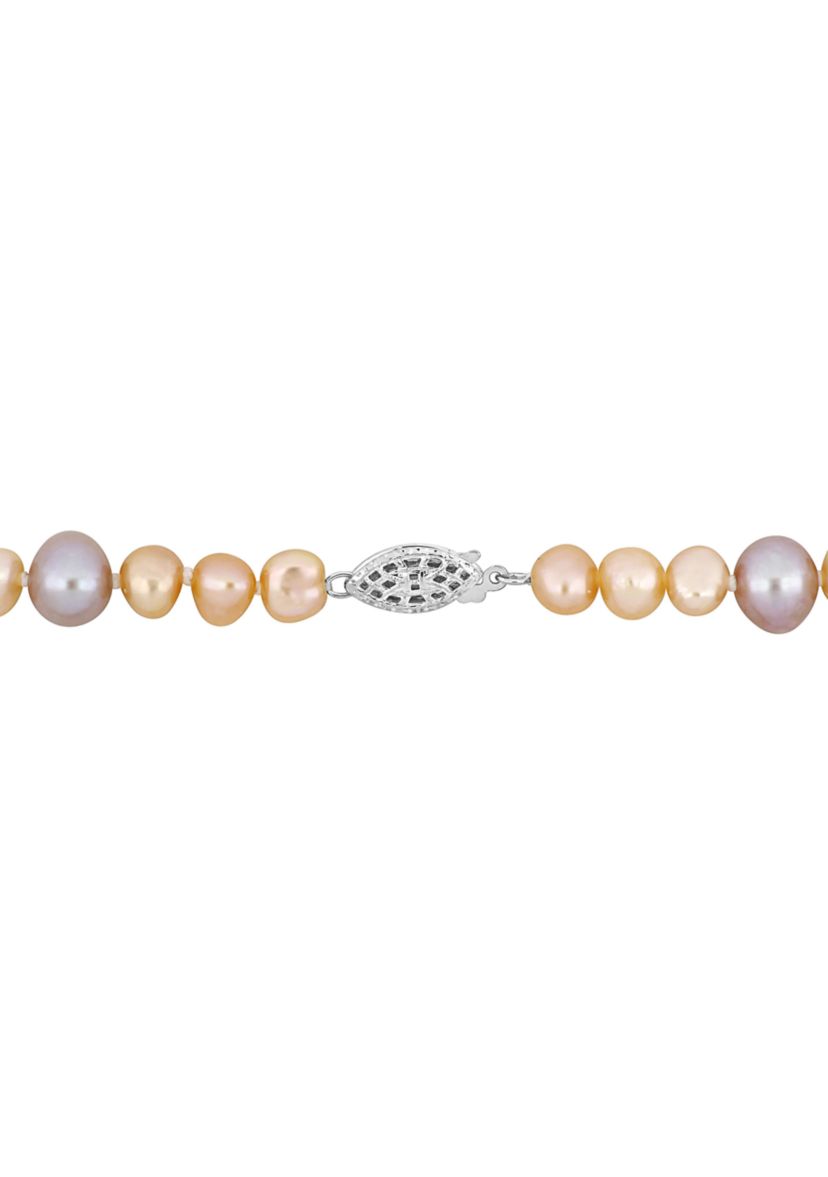 7.5-8MM Purple Freshwater Cultured Pearl and 5-5.5MM Pink Freshwater Cultured Pearl Necklace in Sterling Silver, 18 in