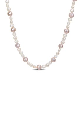 Belk & Co 7.5-8MM Purple Freshwater Cultured Pearl and 5-5.5MM White Freshwater Cultured Pearl Necklace in Sterling Silver, 18 in
