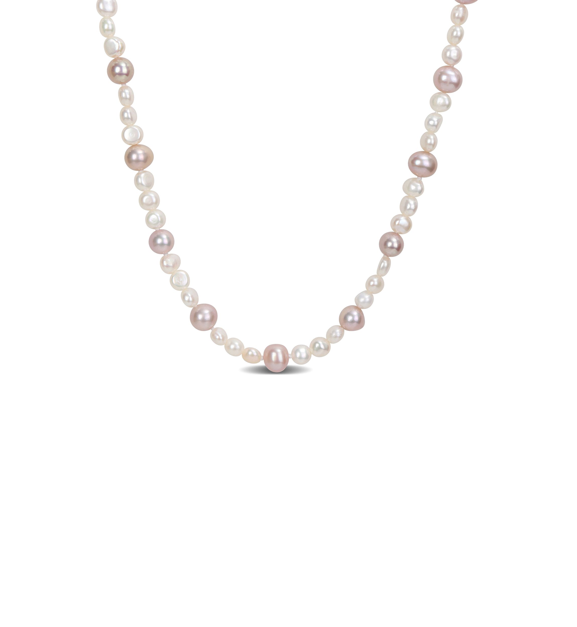 7.5-8MM Purple Freshwater Cultured Pearl and 5-5.5MM White Freshwater Cultured Pearl Necklace in Sterling Silver, 18 in