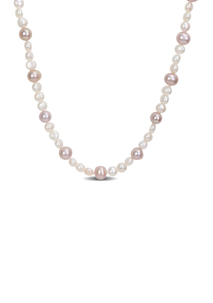 7.5-8MM Purple Freshwater Cultured Pearl and 5-5.5MM White Freshwater Cultured Pearl Necklace in Sterling Silver, 18 in