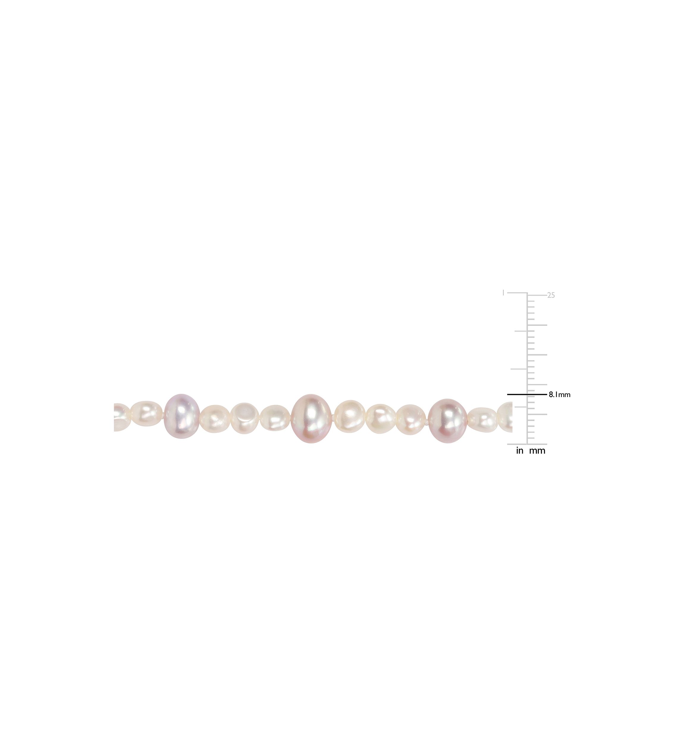 7.5-8MM Purple Freshwater Cultured Pearl and 5-5.5MM White Freshwater Cultured Pearl Necklace in Sterling Silver, 18 in