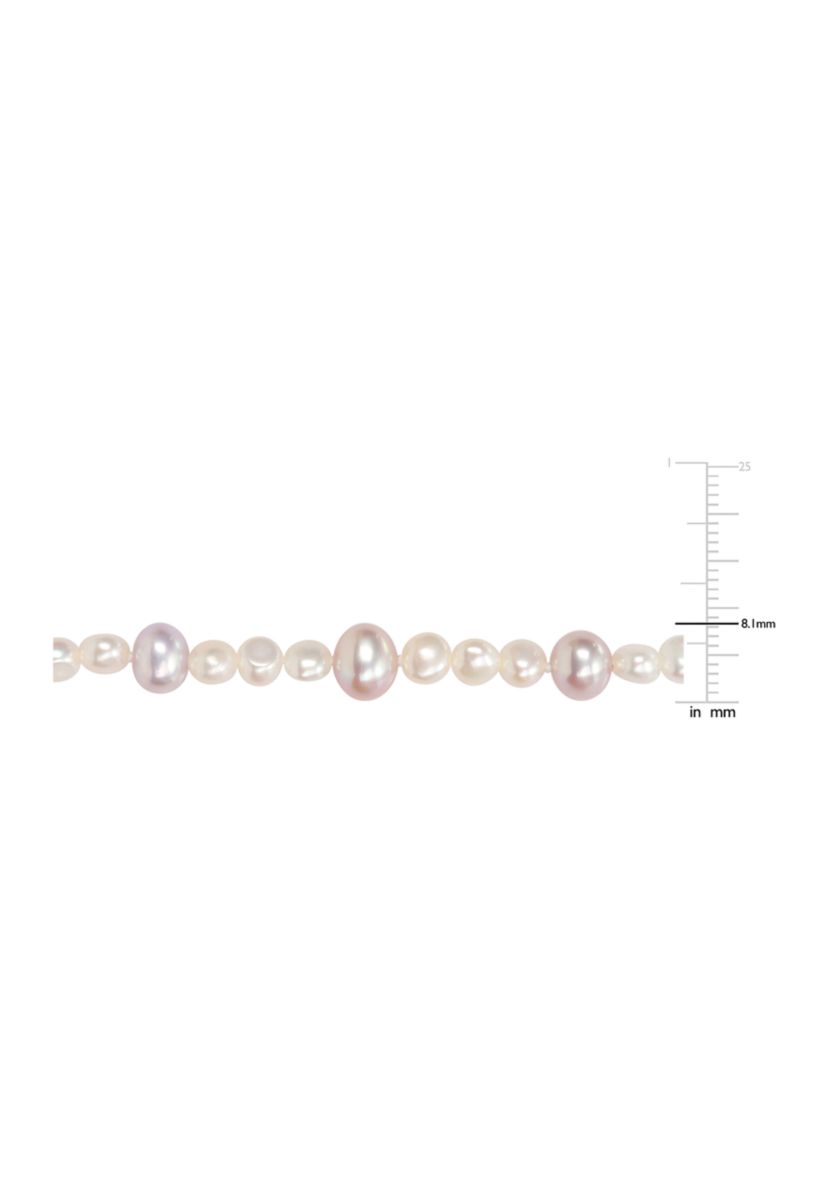 7.5-8MM Purple Freshwater Cultured Pearl and 5-5.5MM White Freshwater Cultured Pearl Necklace in Sterling Silver, 18 in