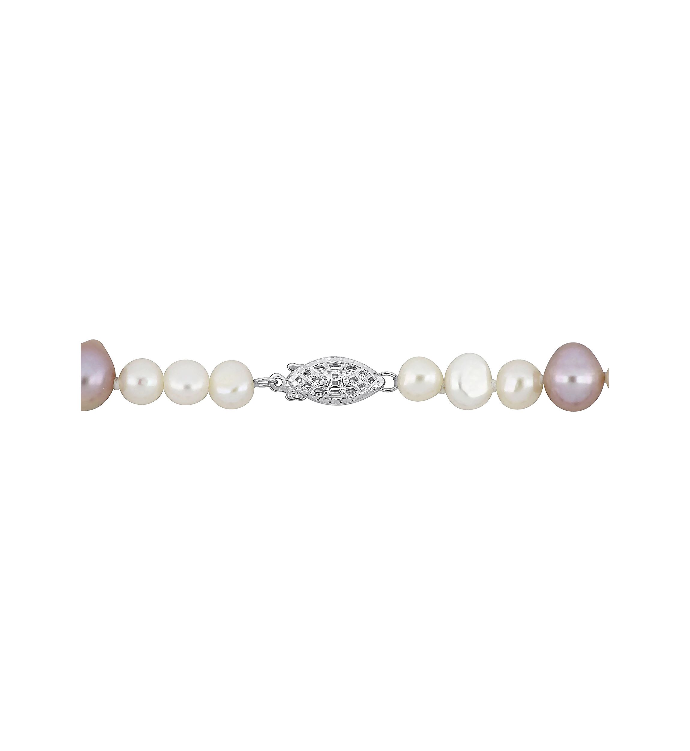 7.5-8MM Purple Freshwater Cultured Pearl and 5-5.5MM White Freshwater Cultured Pearl Necklace in Sterling Silver, 18 in