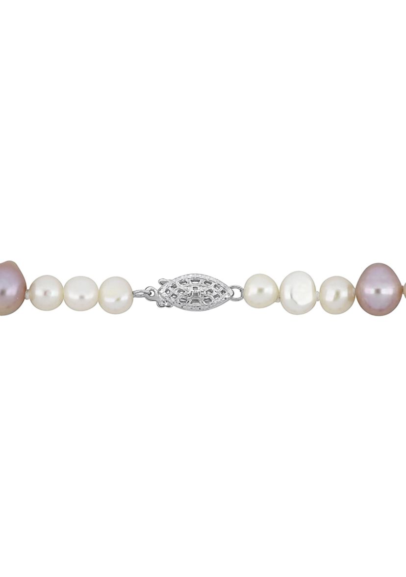 7.5-8MM Purple Freshwater Cultured Pearl and 5-5.5MM White Freshwater Cultured Pearl Necklace in Sterling Silver, 18 in