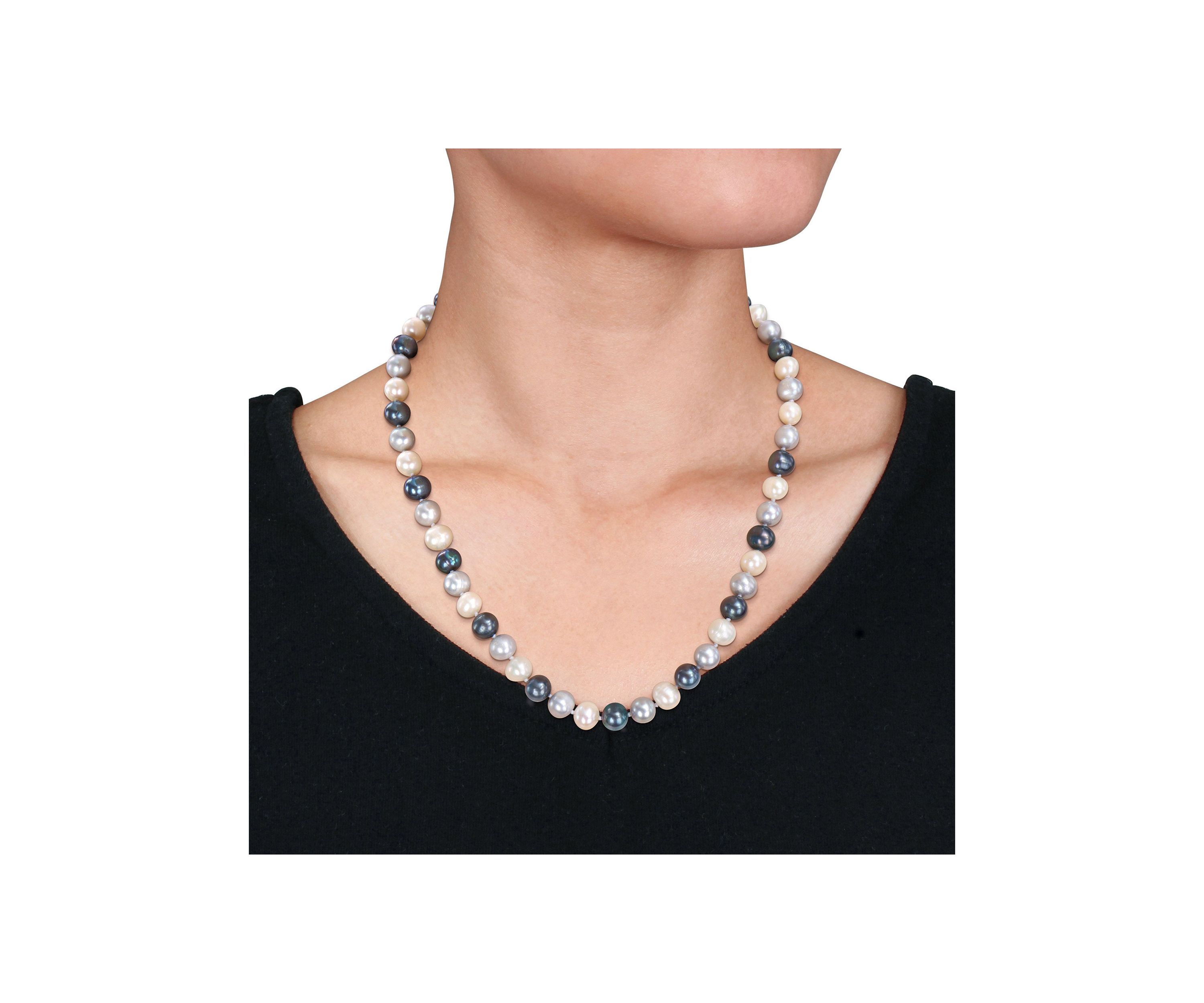 7.5-8MM Multi-Color Freshwater Cultured Pearl 5-Piece Set of Necklace Earrings & Bracelet in Sterling Silver