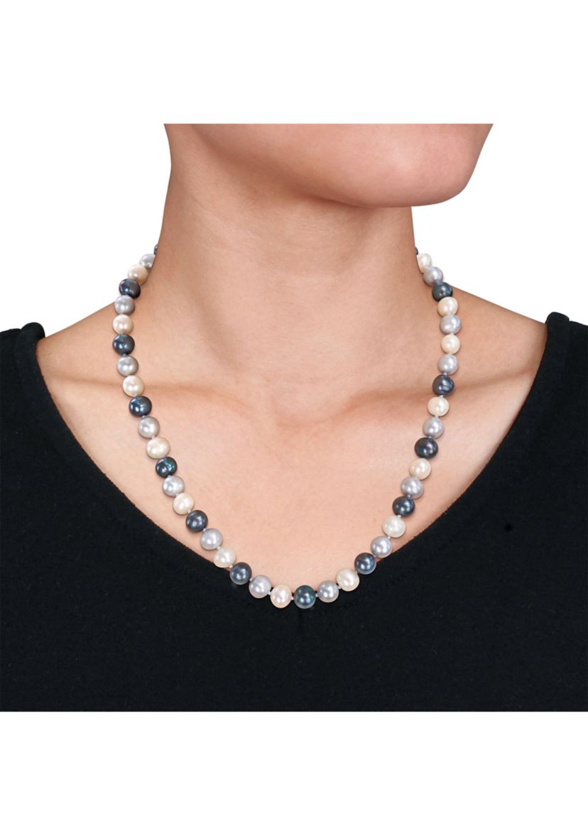 7.5-8MM Multi-Color Freshwater Cultured Pearl 5-Piece Set of Necklace Earrings & Bracelet in Sterling Silver