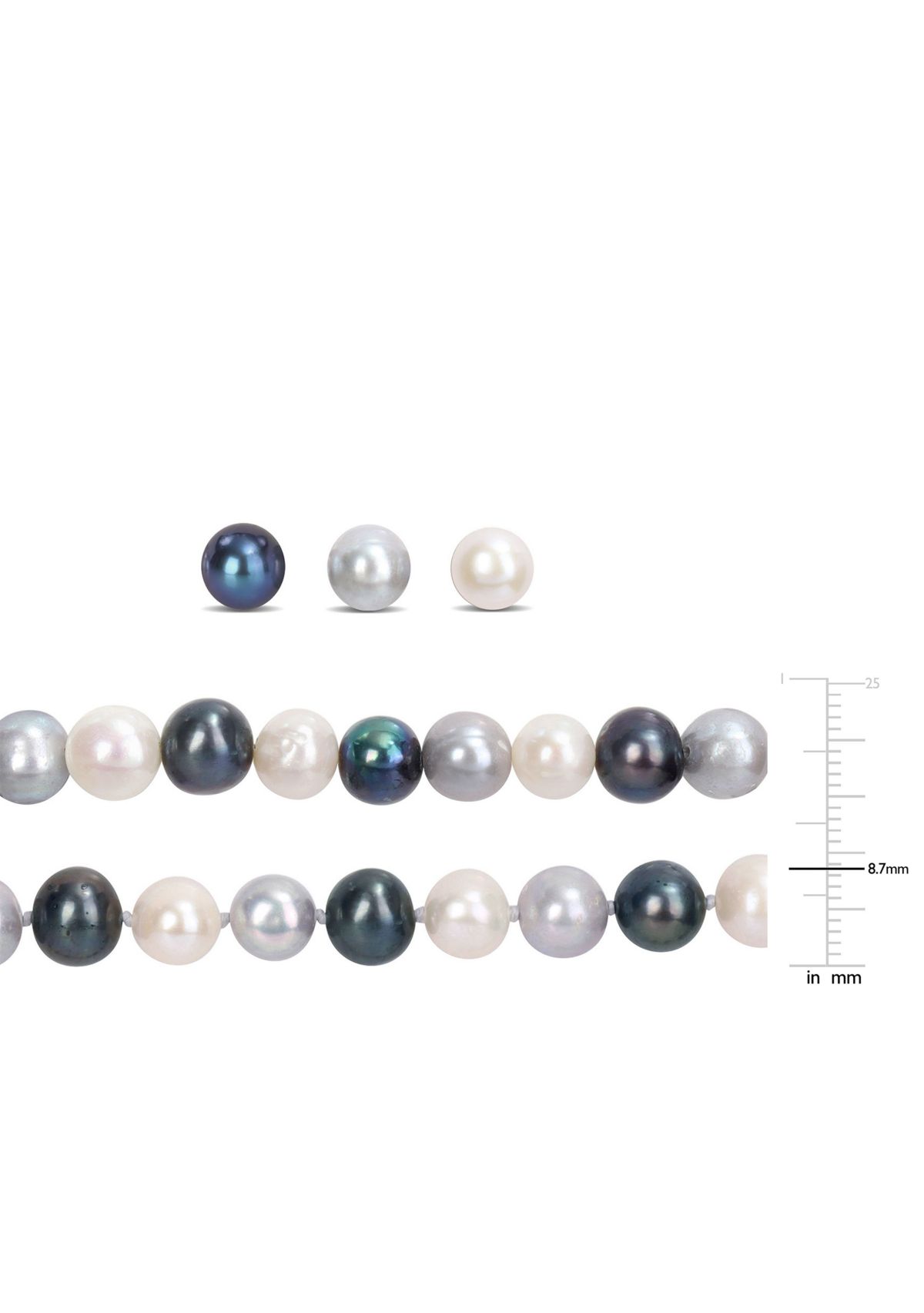 7.5-8MM Multi-Color Freshwater Cultured Pearl 5-Piece Set of Necklace Earrings & Bracelet in Sterling Silver