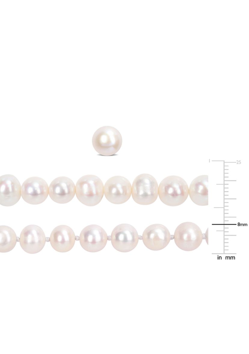 7.5-8MM Freshwater Cultured Pearl 3-Piece Set of Necklace Earrings & Bracelet in Sterling Silver