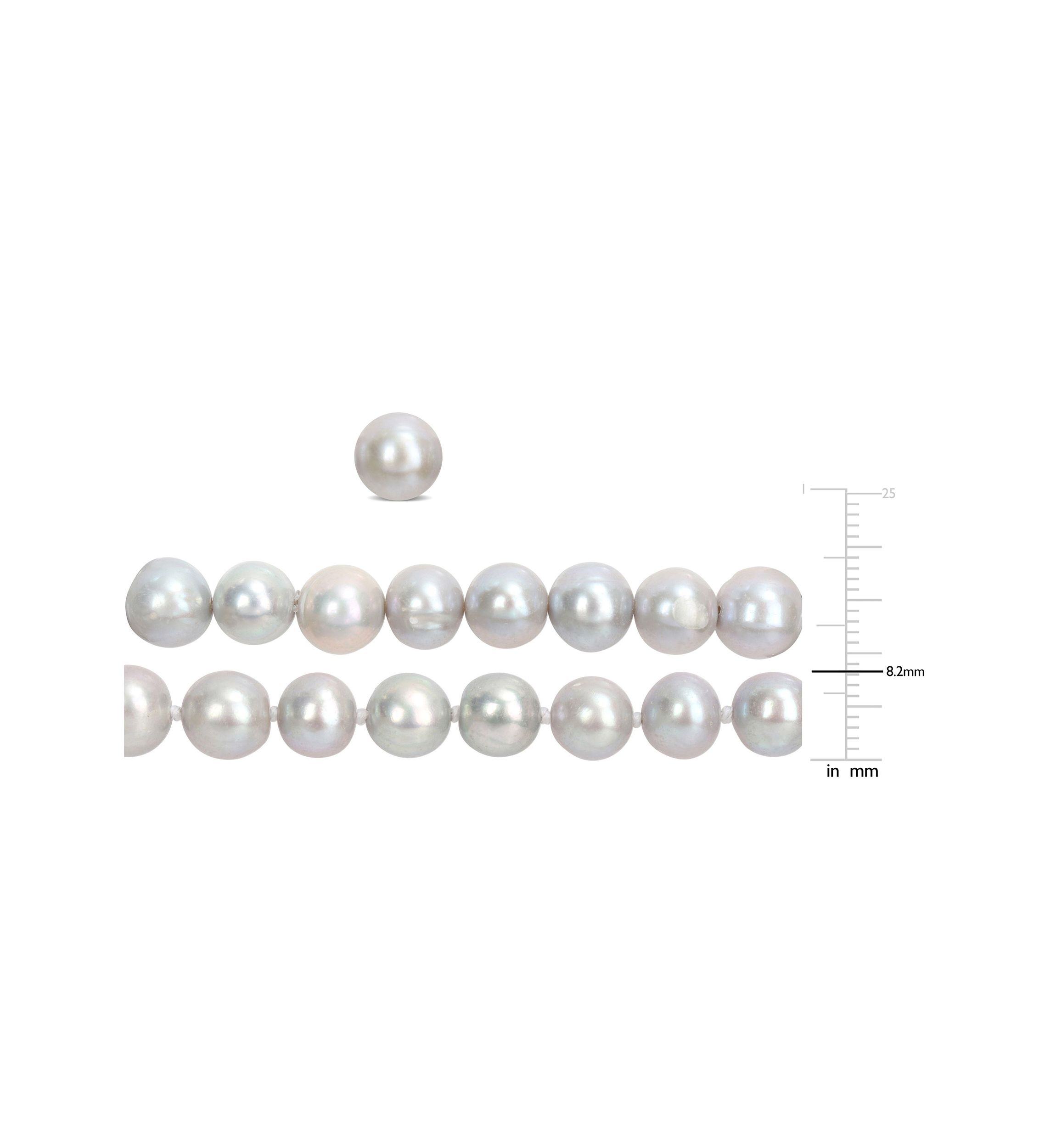 7.5-8MM Grey Freshwater Cultured Pearl 3-Piece Set of Necklace Earrings & Bracelet in Sterling Silver