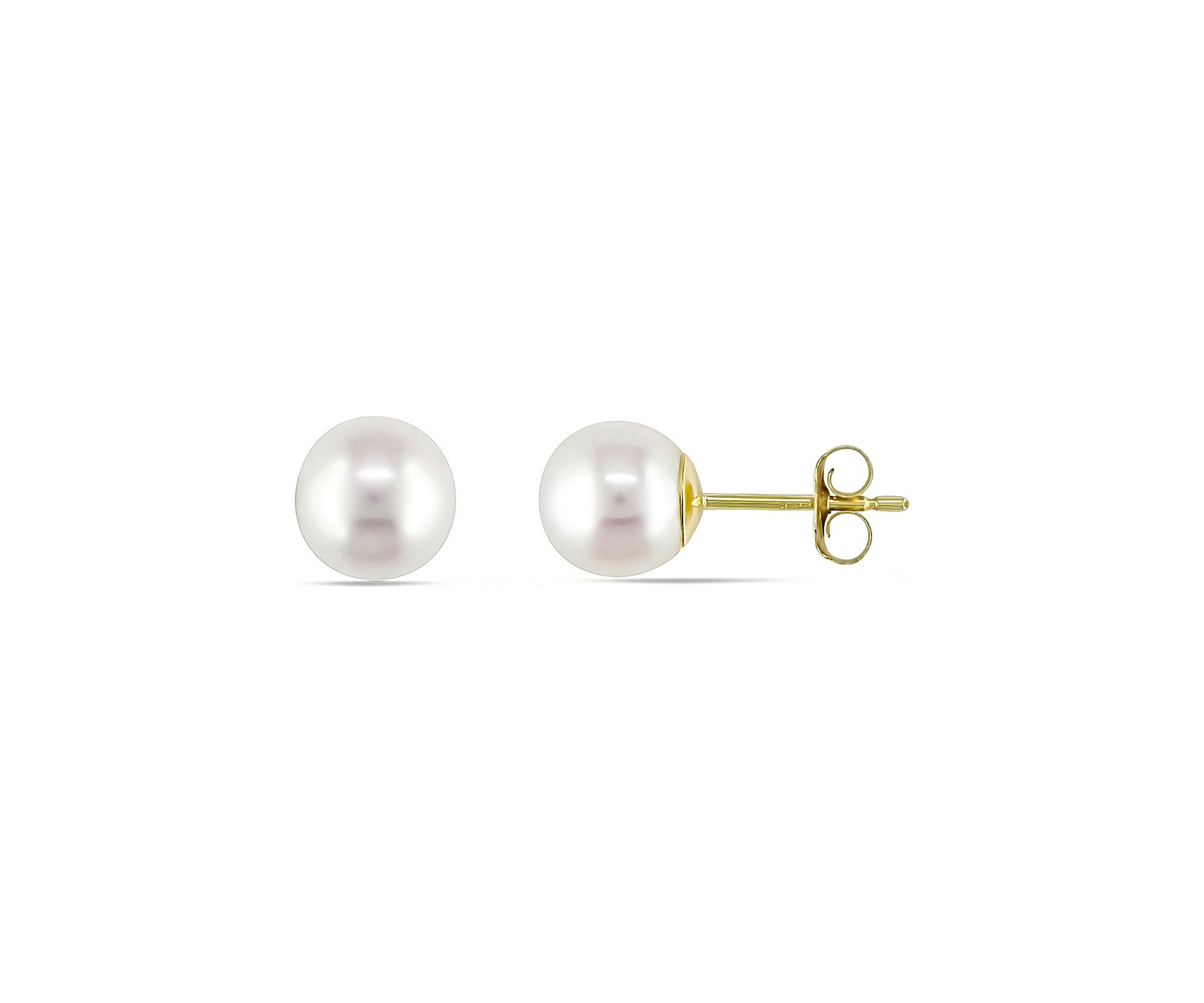 Round Cultured Freshwater White Pearl Stud Earrings in 14k Yellow Gold