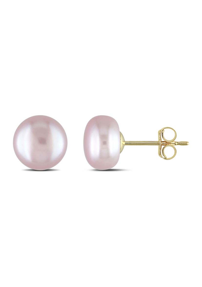 7-7.5mm Pink Freshwater Cultured Pearl Stud Earrings 14k Yellow Gold