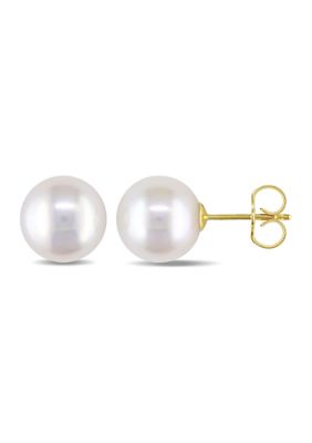 Belk & Co 9-9.5mm White Cultured Freshwater Pearl Stud Earrings in 14k Yellow Gold