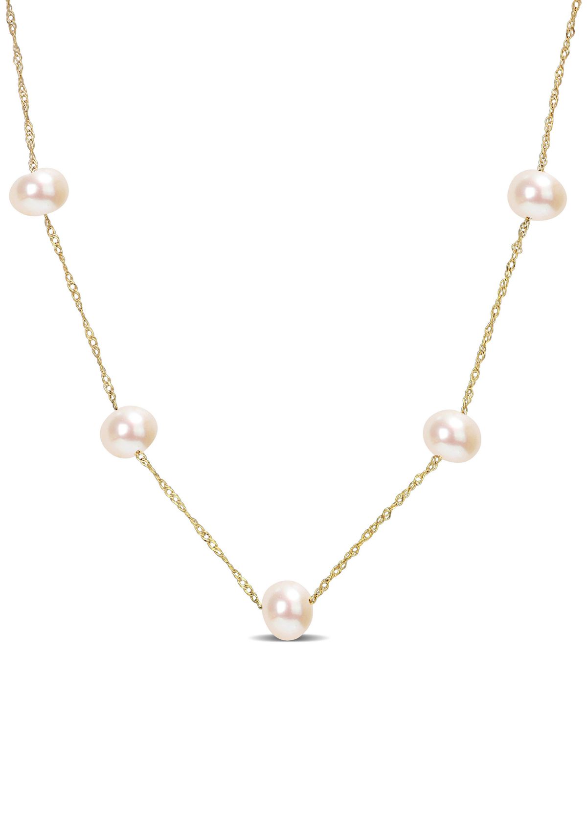 14KY 17.5" 5-6mm FW Pearl "Tin-Cup"-Style Necklace on Rope 6R Chain