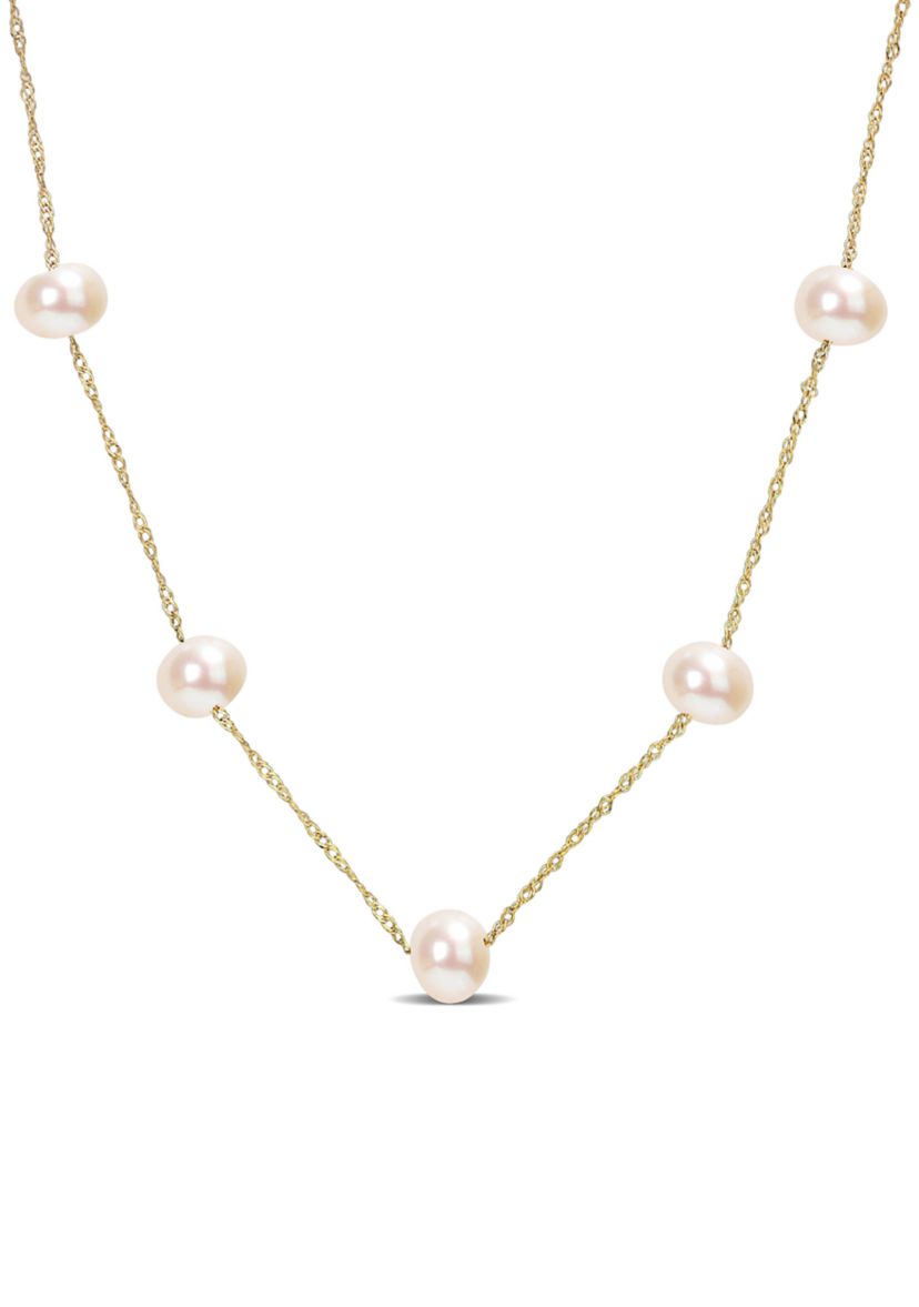 14KY 17.5" 5-6mm FW Pearl "Tin-Cup"-Style Necklace on Rope 6R Chain