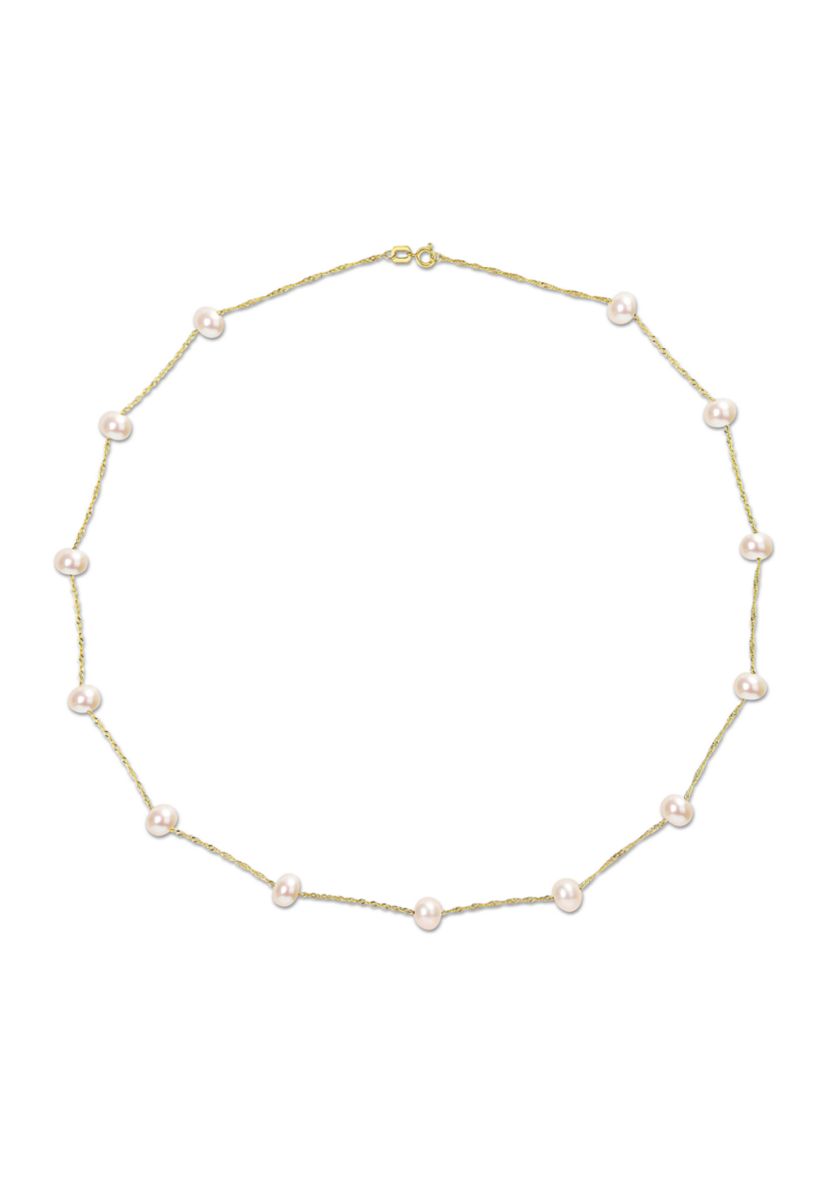14KY 17.5" 5-6mm FW Pearl "Tin-Cup"-Style Necklace on Rope 6R Chain