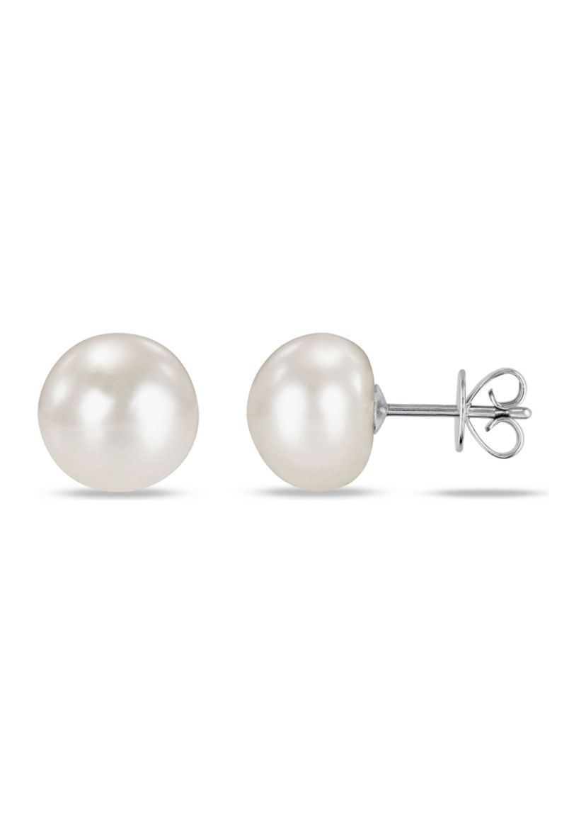 9-10mm Cultured Freshwater Pearl Stud Earrings in 14k White Gold