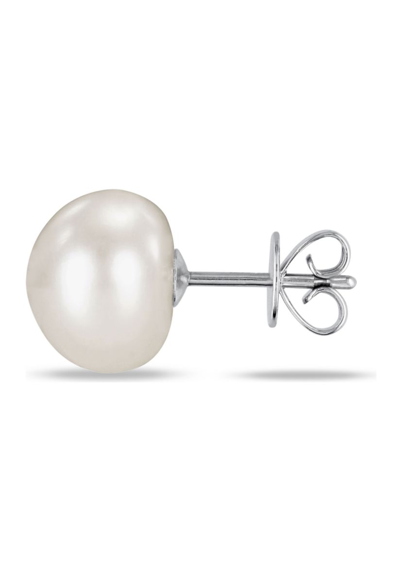 9-10mm Cultured Freshwater Pearl Stud Earrings in 14k White Gold